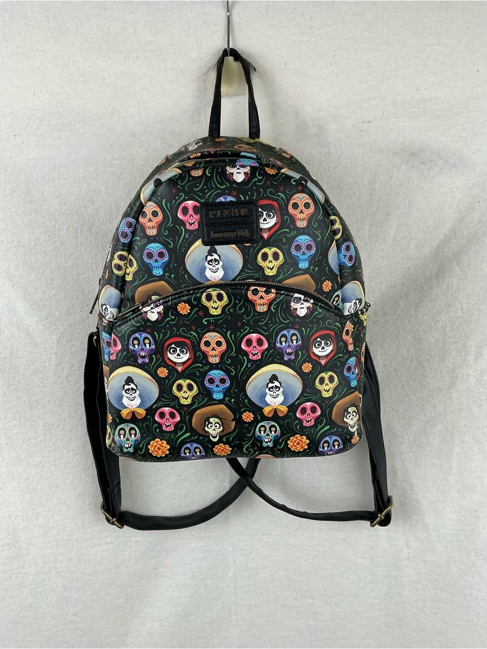 Loungefly Pixar Disney Coco Mini Backpack Colorful Skull Print Faux Leather